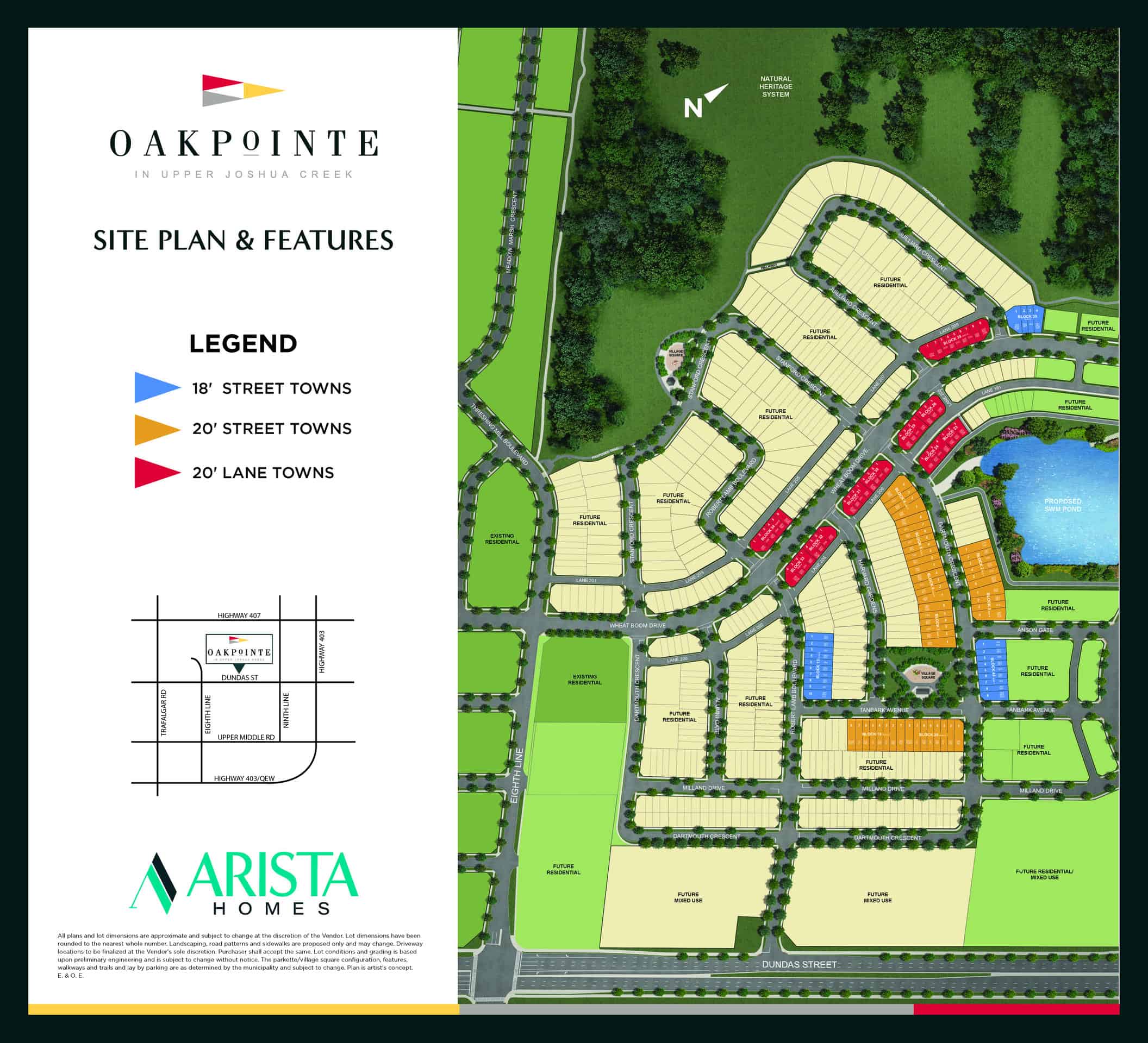 Oakpointe Towns and Homes site plan layout at Dundas Street East and Eighth Line Oakville Ontario