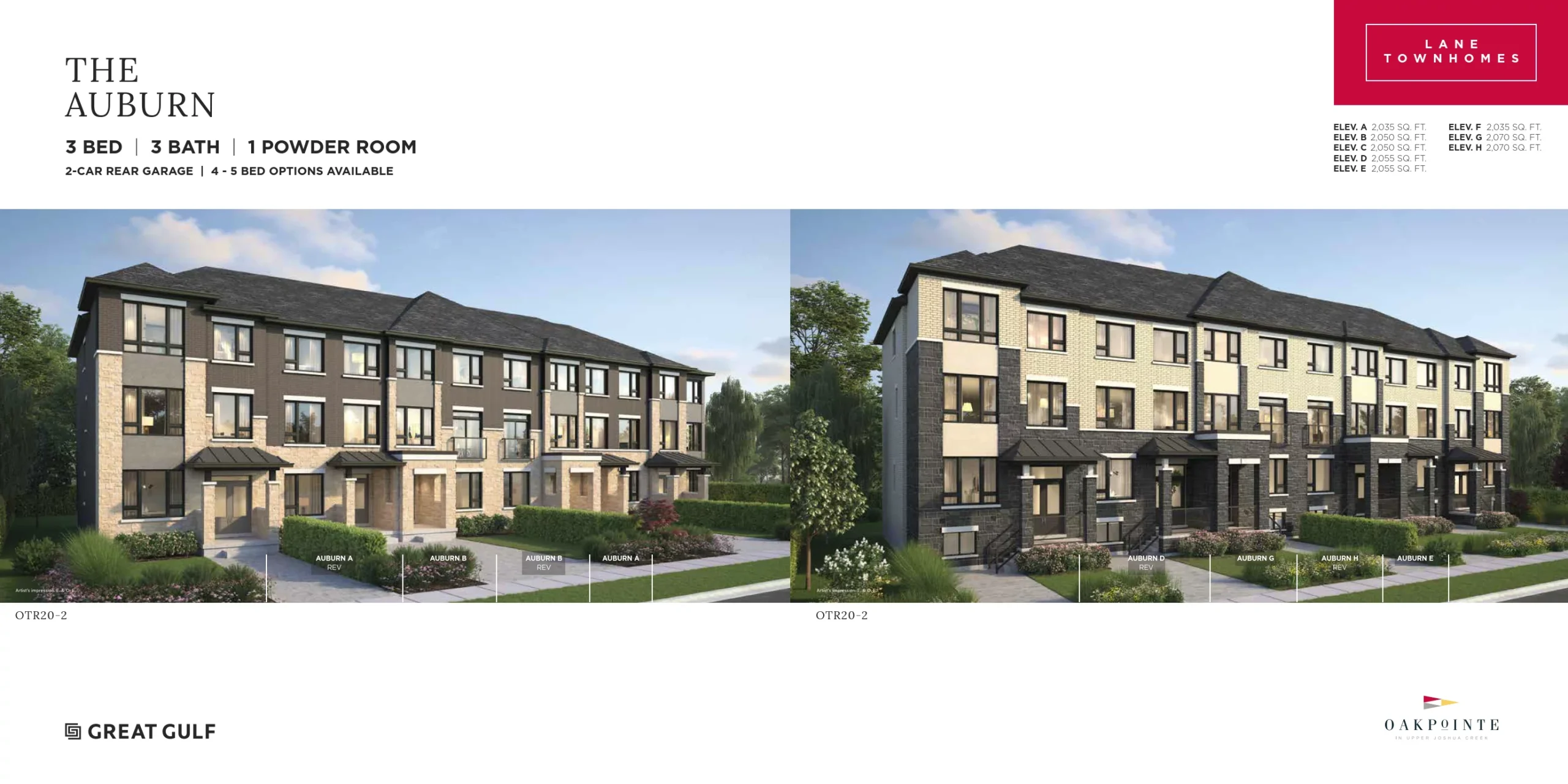 The Auburn freehold townhome floor plan rendering at Oakpointe Oakville