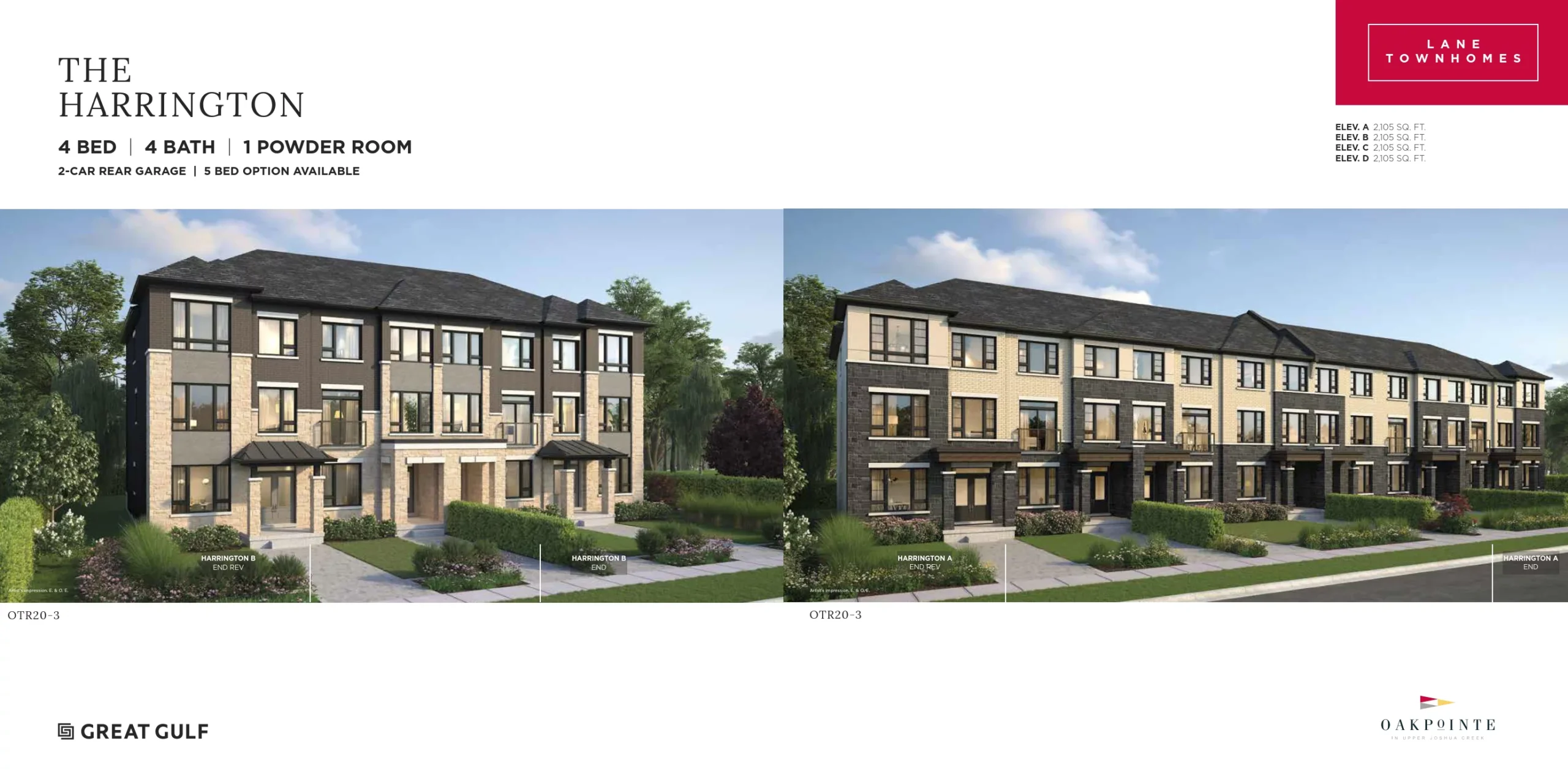 The Harrington freehold lane townhome floor plan rendering at Oakpointe Oakville