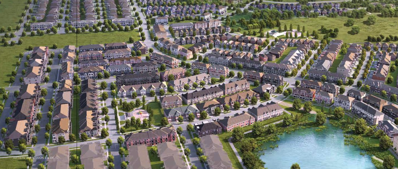 Oakpointe Towns and Homes townhome streetscape exterior view in Oakville Ontario
